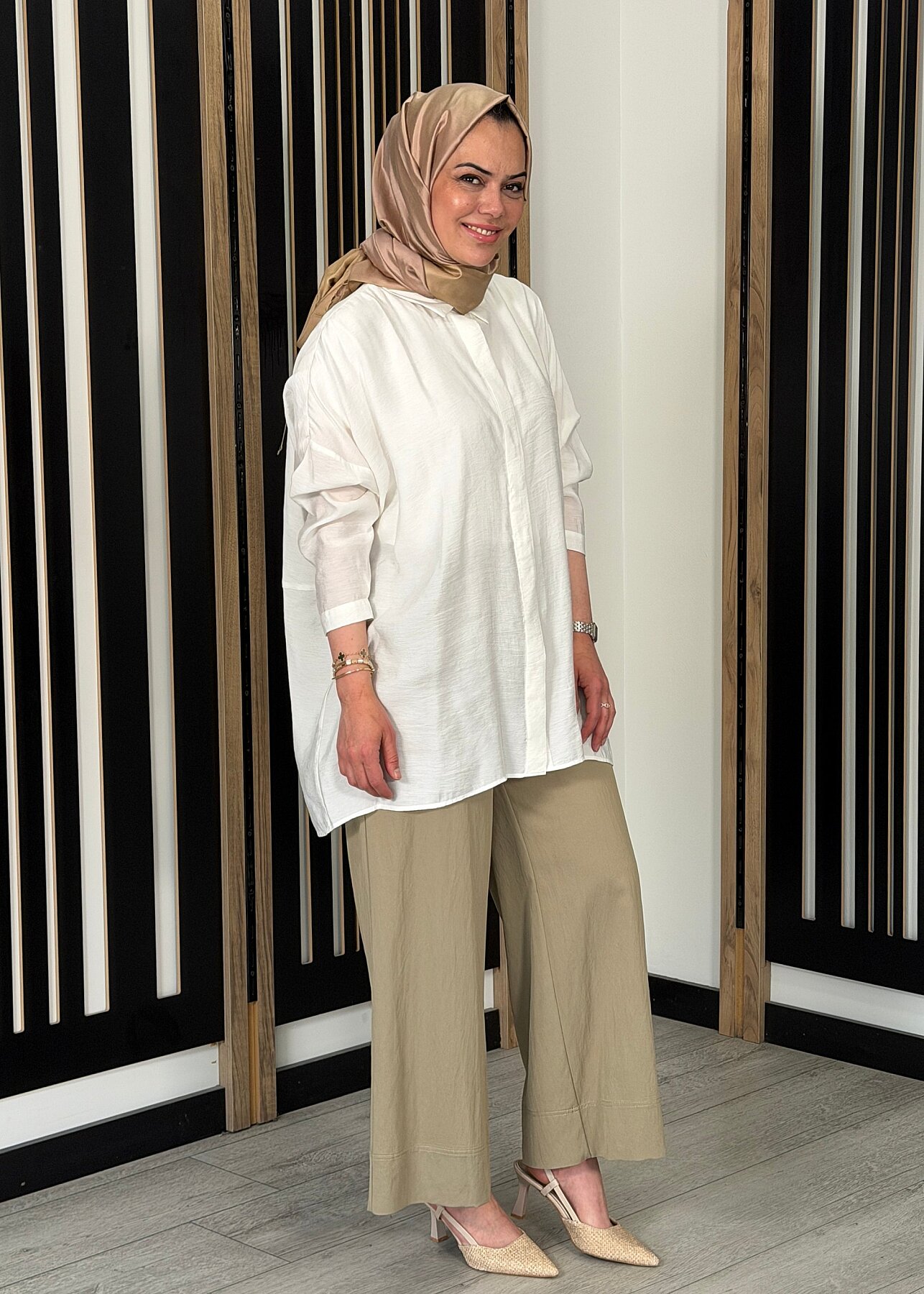 Sentez Abelia Kısa Geniş Paça Pantolon olive - 3