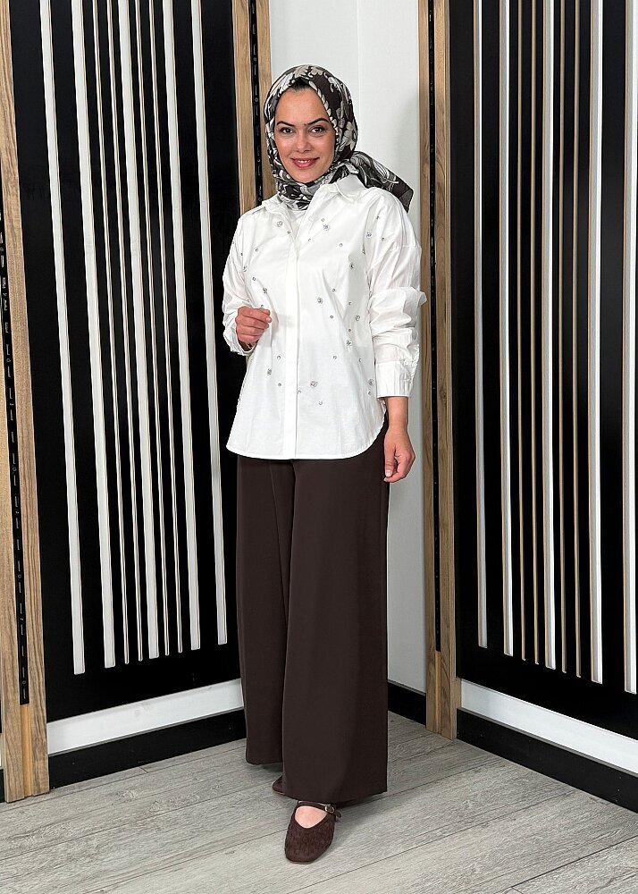 Sentez Logos Geniş Paça Pantolon KAHVE - 4