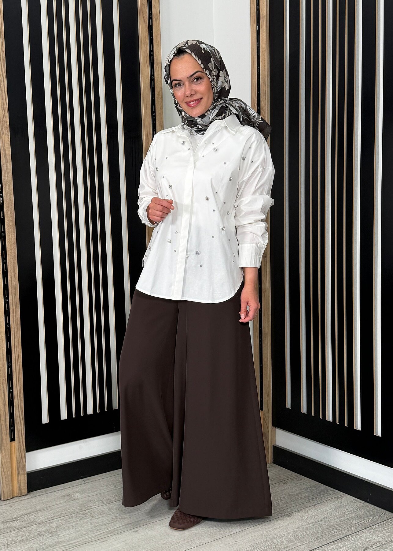Sentez Logos Geniş Paça Pantolon KAHVE - 5