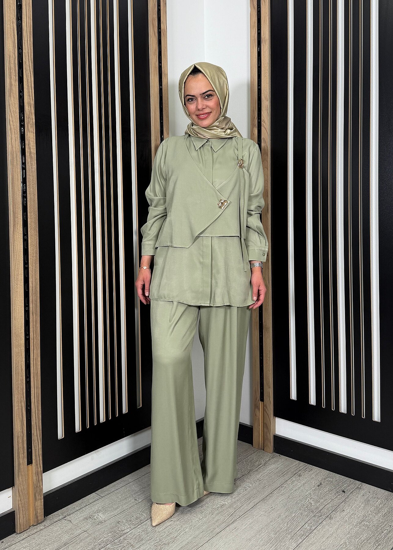 Si Design Beli Lastikli Bol Paça Pantolon KHAKİ - 1