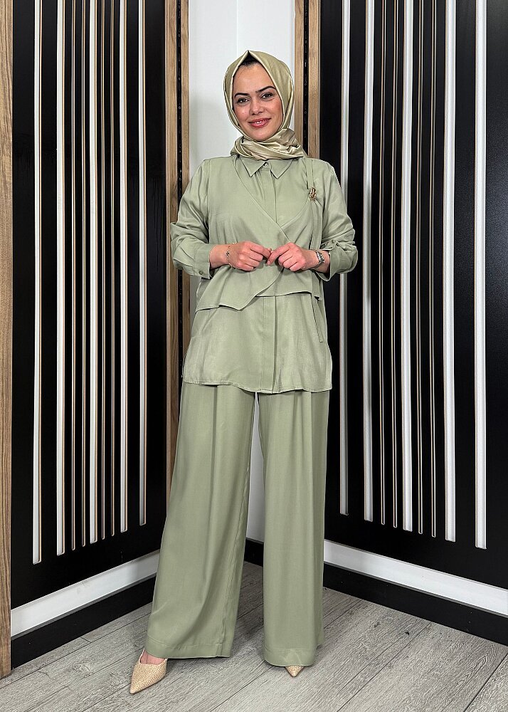 Si Design Beli Lastikli Bol Paça Pantolon KHAKİ - 3