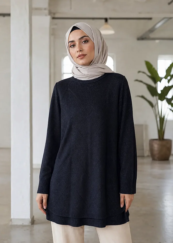 Si Design Knit Simli Tunik SİYAH