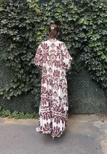 Sovera Motif Desen Mango Elbise KIRMIZI - 4