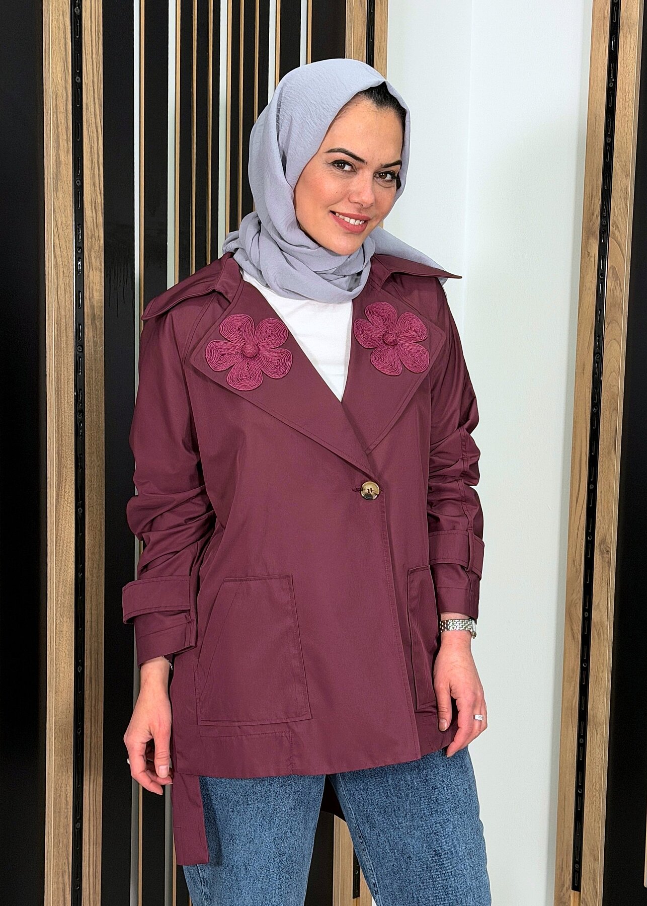 Vuu Arkası Uzun Oversize Ceket BORDO - 1