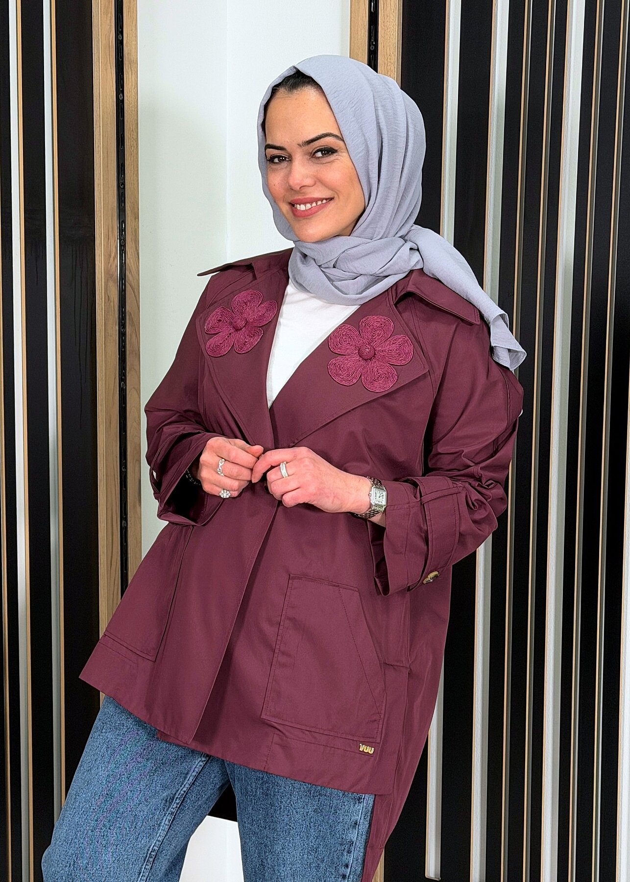 Vuu Arkası Uzun Oversize Ceket BORDO - 2
