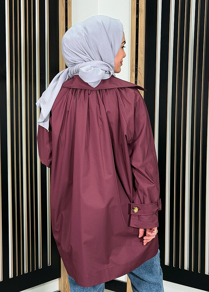Vuu Arkası Uzun Oversize Ceket BORDO - 3