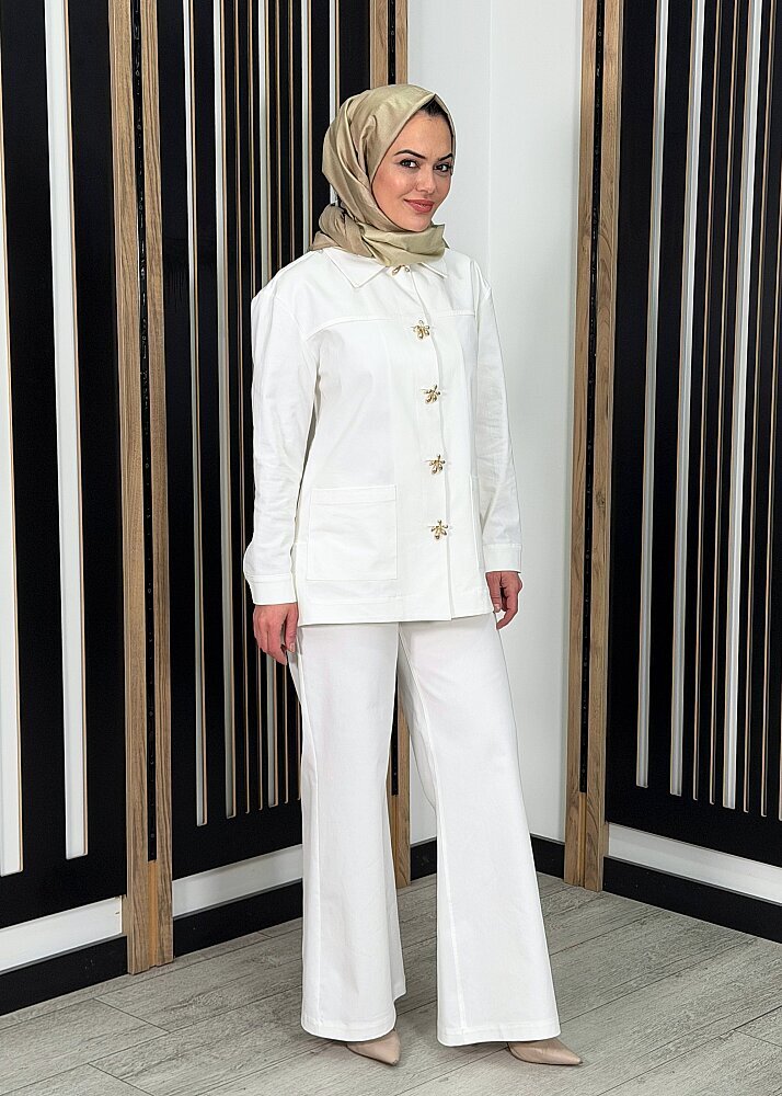 Vuu Wide Leg Denim Pantolon BEYAZ - 3